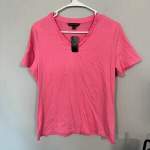 NWT 346 Bobbie Brooks Ruffle Neckline Rounded V-Neck Tee Shirt Womens Size Large